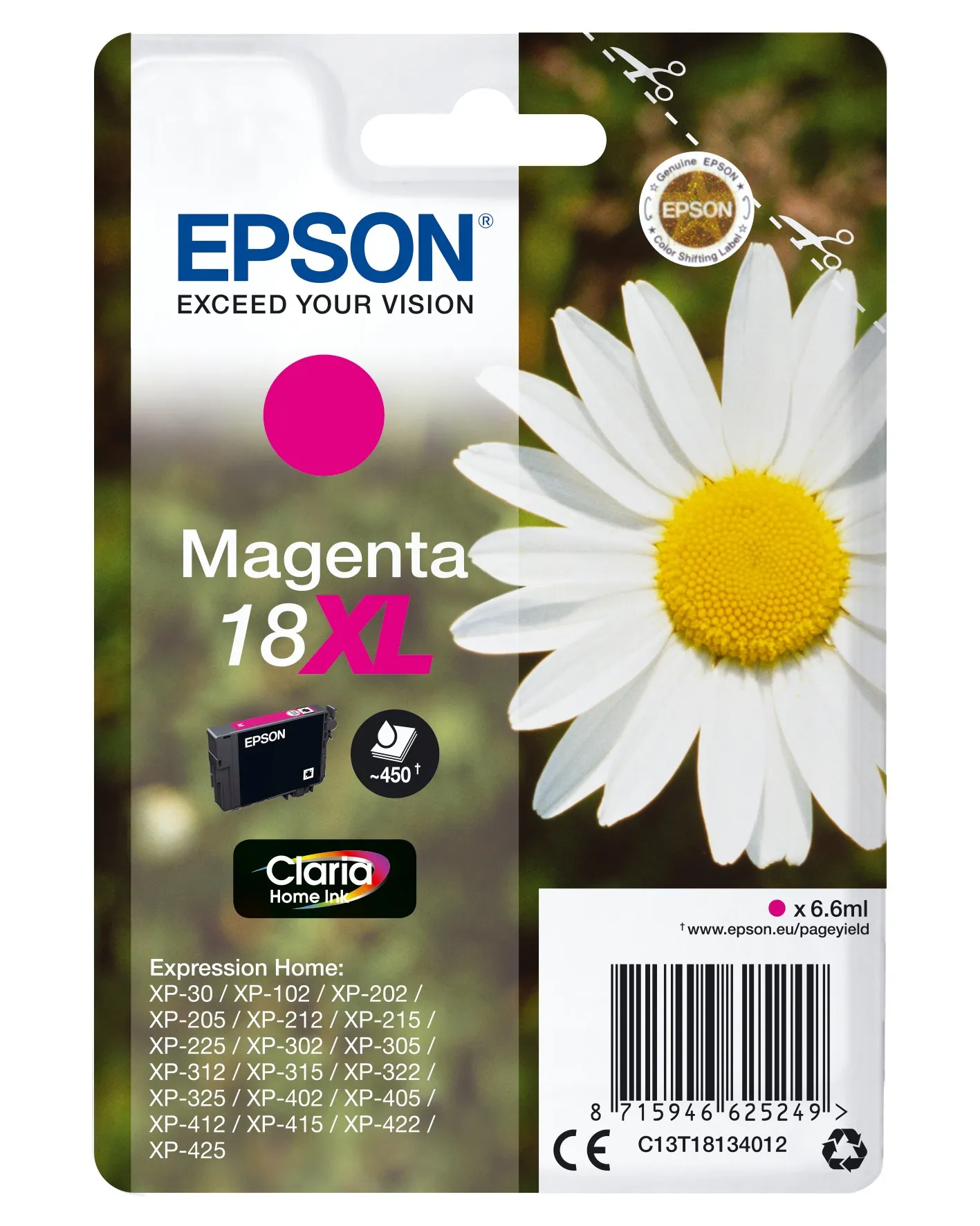 ORIGINALE Epson Cartuccia d'inchiostro magenta C13T18134012 18 XL 450 pagine 66ml Cartuccie d?inchiostro XL - immagine 1
