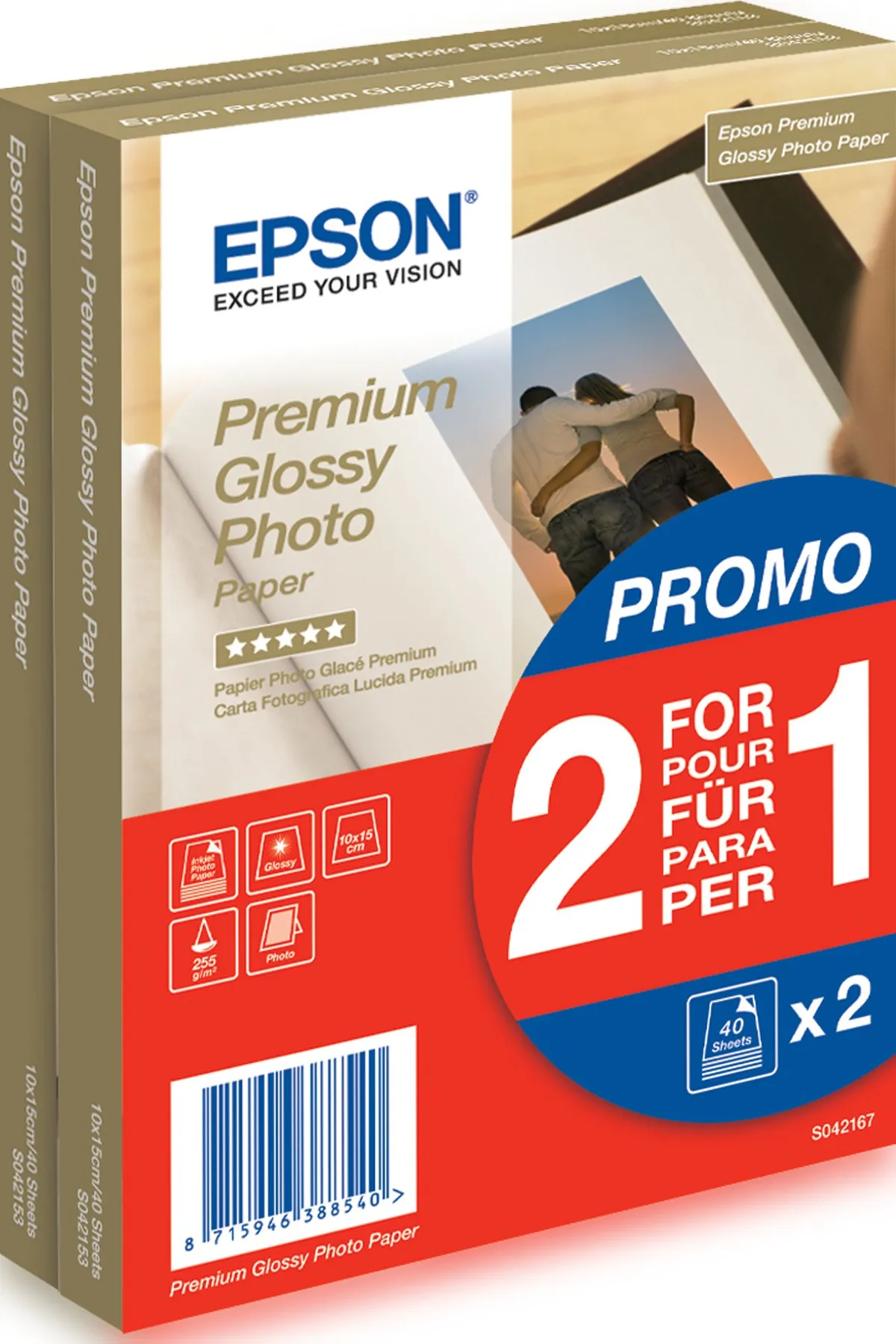 ORIGINALE Epson Carta Bianco C13S042167 Premium Glossy 80 Blatt carta fotografica 10 x 15 cm 255 gr/m? 80 pagine premium glossy - immagine 1
