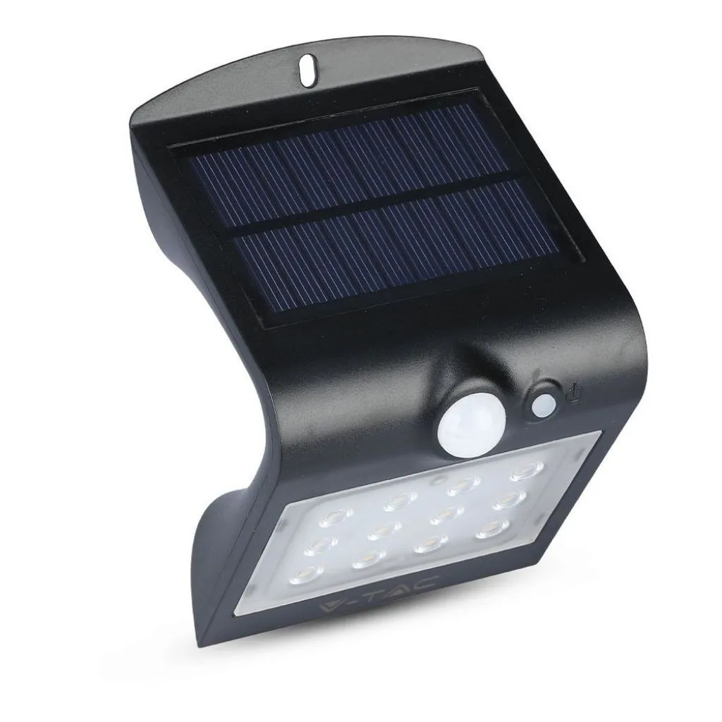 V-TAC Lampada LED Solare da Muro a Batteria 15W 150LM/W 14LED con Sensore PIR Colore Nero 4000K IP65 - immagine 1