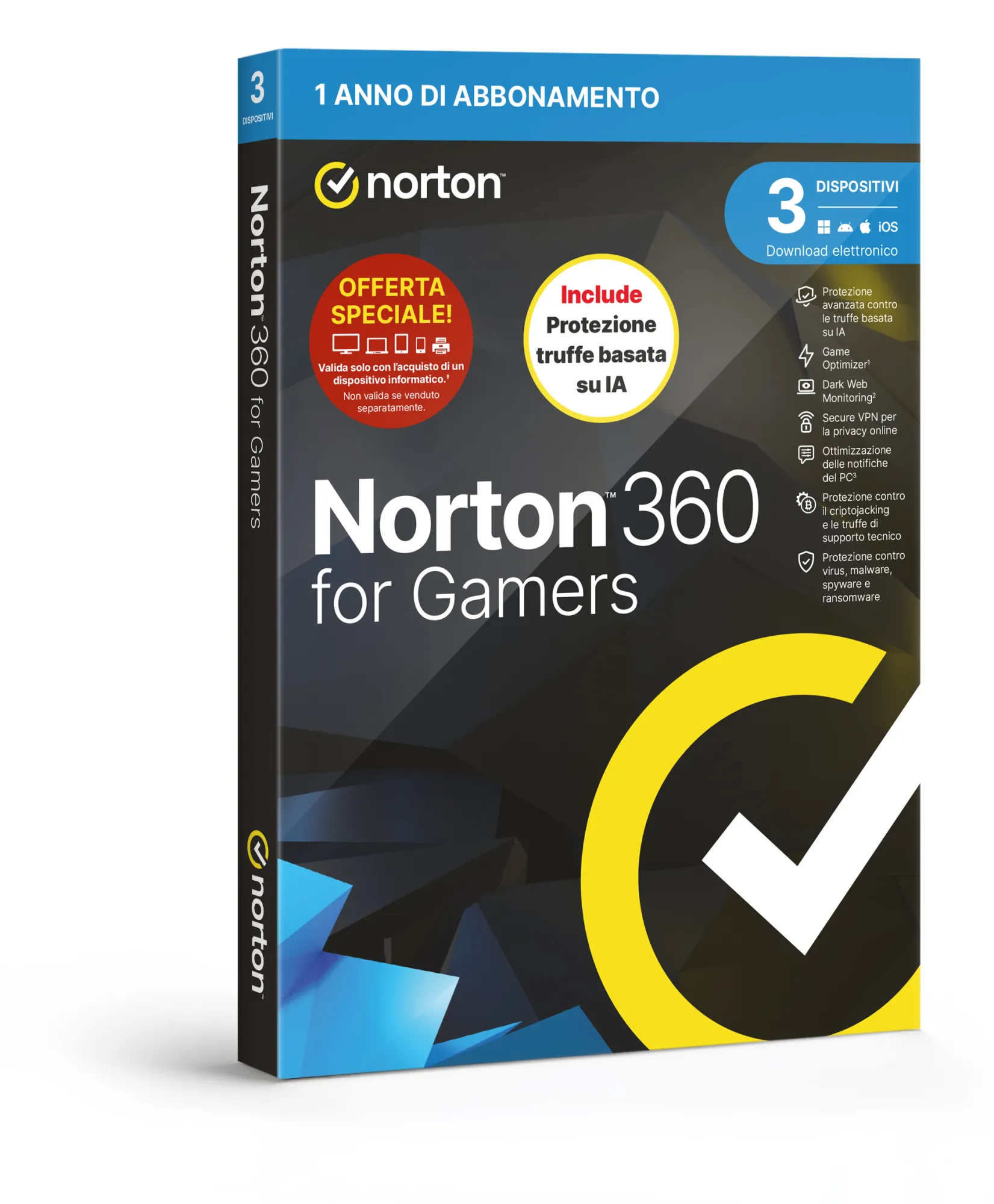 Norton 360 For Gamers 2026-Antitruffa- Attach - 3 Dispositivi 12 Mesi 50Gb - It Box - immagine 1