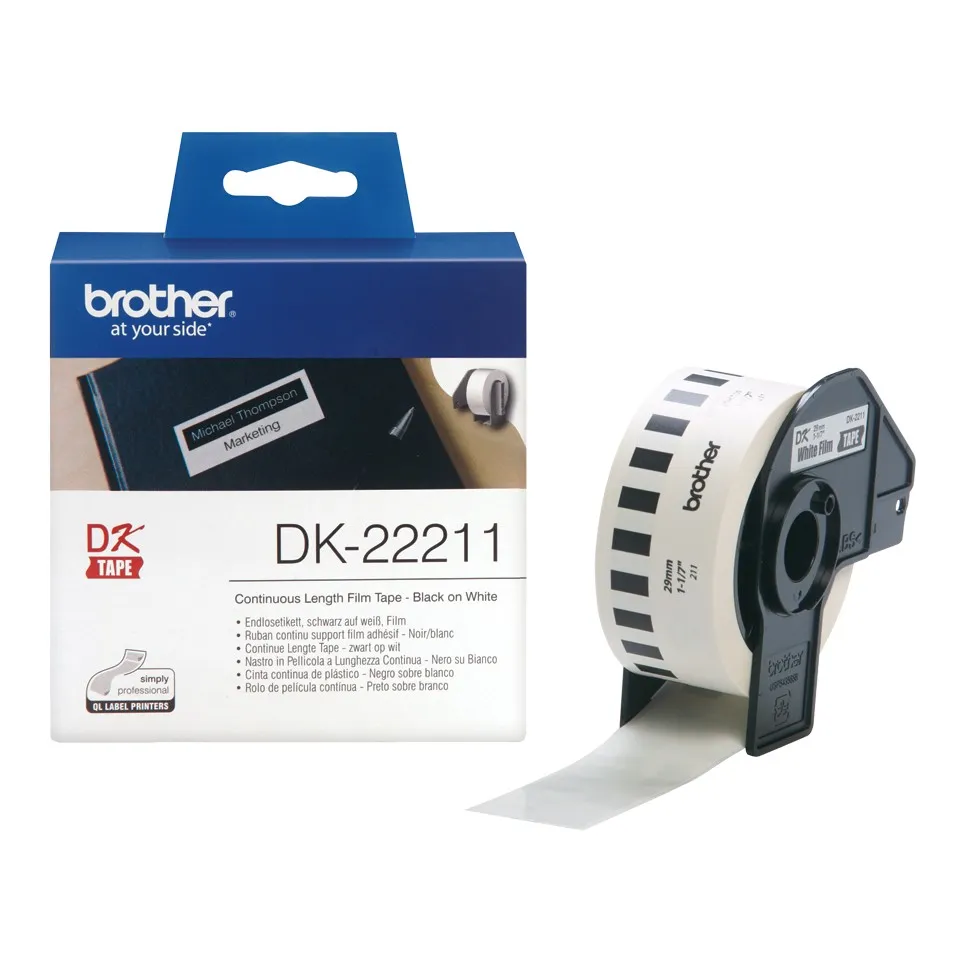 ORIGINALE Brother Etichette Nero su bianco DK-22211 etichetta a lunghezza continua 29mm x 1524 m bianco - immagine 1