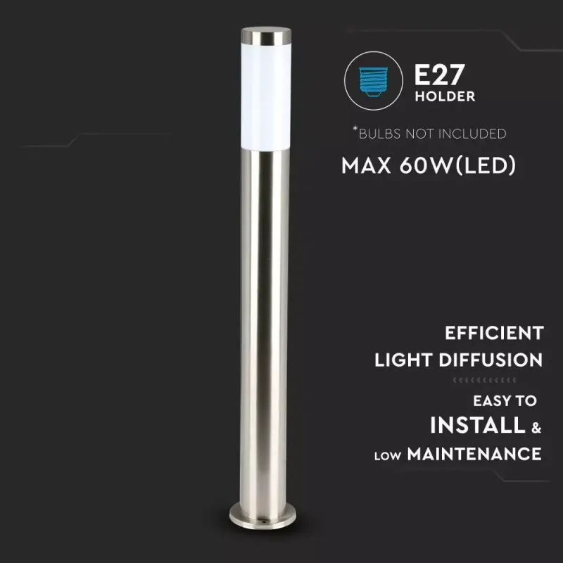 V-TAC Piantana LED da Giardino con Portalampada E27 (max 60W) in Acciaio Inossidabile h: 80cm IP44 - immagine 1