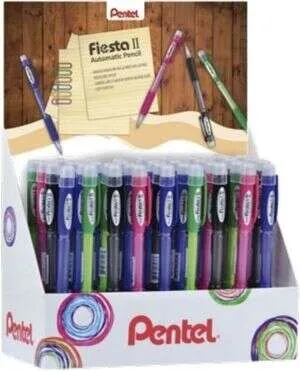 Pentel Fiesta II espositore da 36 portamine HB 05 mm con gomma - Include 2 ricariche - Impugnatura in gomma - Design ergonomico - Colori assortiti - immagine 1