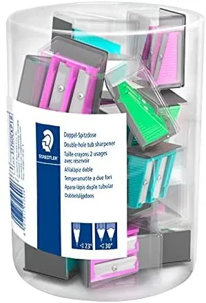 Staedtler Espositore con 18 temperamatite in plastica - 2 fori - Angolo di affilatura 23° e 30° - Colori assortiti - immagine 1