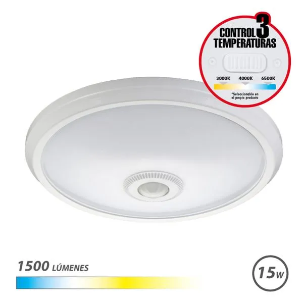 Applique da parete a LED Elbat da 15W - 1500 lm - Selettore a 3 temperature di colore - Sensore di luce ambientale - Timer - Bianco - immagine 1