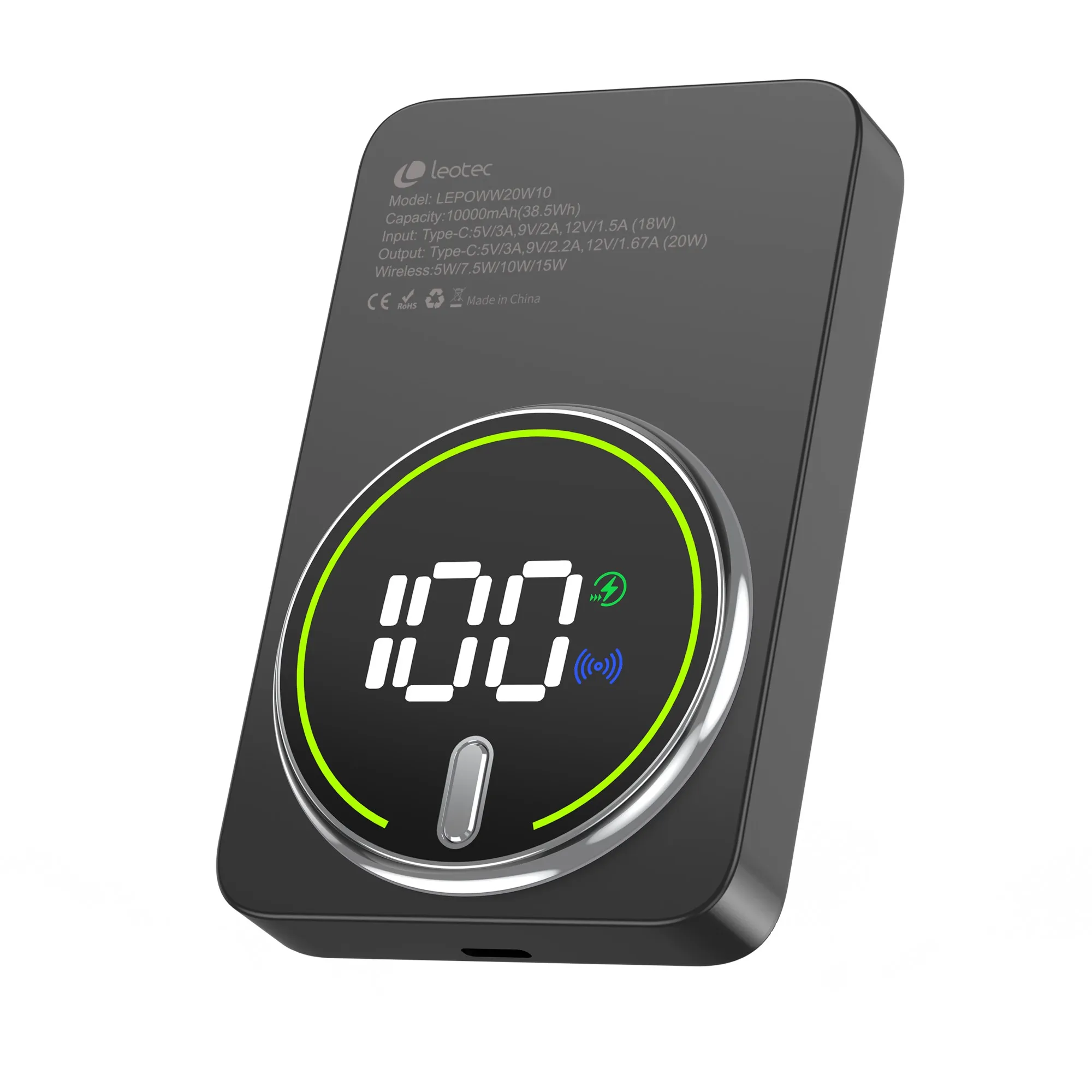 Leotec LEPOWW20W10K batteria portatile Polimeri di litio (LiPo) 10000 mAh Carica wireless Nero - immagine 1