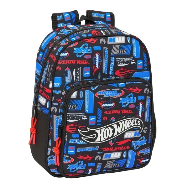 Zaino per bambini Safta Hot Wheels - Portaborraccia - Spallacci imbottiti - Tasca frontale - Maniglia superiore - 9 litri - 270x100x330 mm - Blu - immagine 1