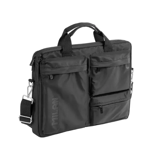 Borsa porta laptop Milan Shadow per laptop fino a 17 - Scomparto principale imbottito - 3 tasche esterne - Maniglie e tracolla - Chiusura con cerniera - Nera - immagine 1