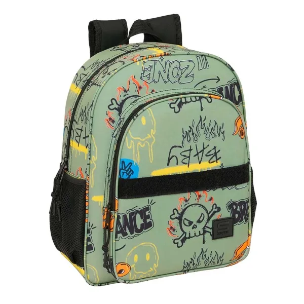 Zaino Safta Graffiti Zone - Compatibile con trolley - Tasche laterali - Doppia cerniera - Spallacci imbottiti - Tasca frontale - Maniglia superiore - 15 litri - 320x120x380 mm - Verde - immagine 1