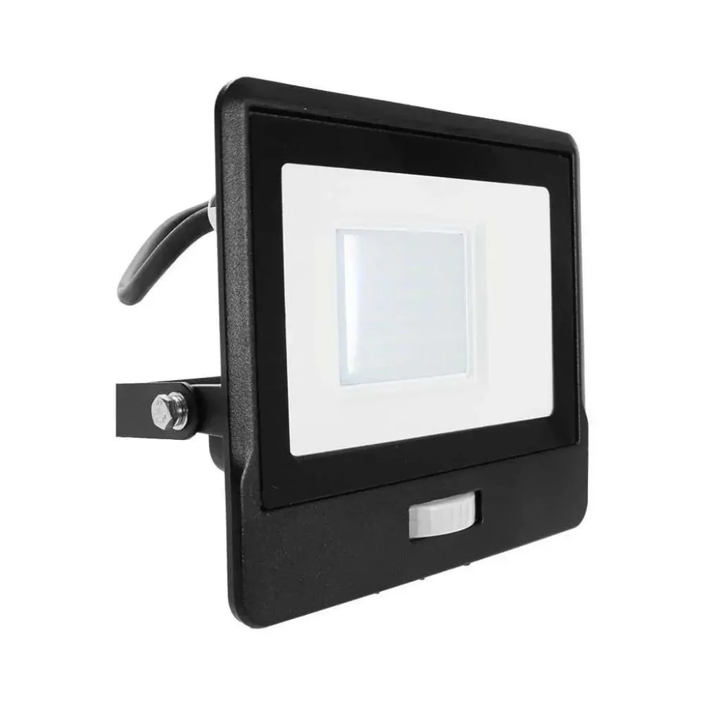 V-TAC PRO Faro LED Chip Samsung 30W con Sensore PIR Cavo 1m Colore Nero 6500K IP65 - immagine 1