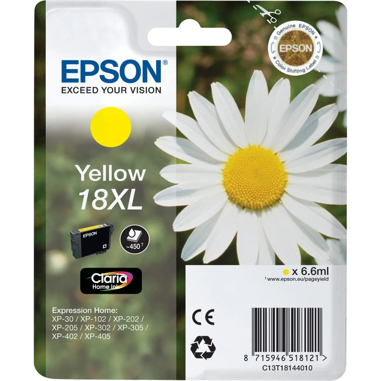 ORIGINALE Epson Cartuccia d'inchiostro giallo C13T18144012 18 XL 450 pagine 66ml Cartuccie d?inchiostro XL - immagine 1