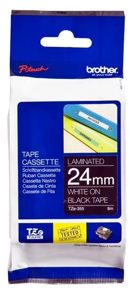 ORIGINALE Brother Nastro Bianco su nero TZe-355 TZ-355 24 mm x 8 m laminato - immagine 1