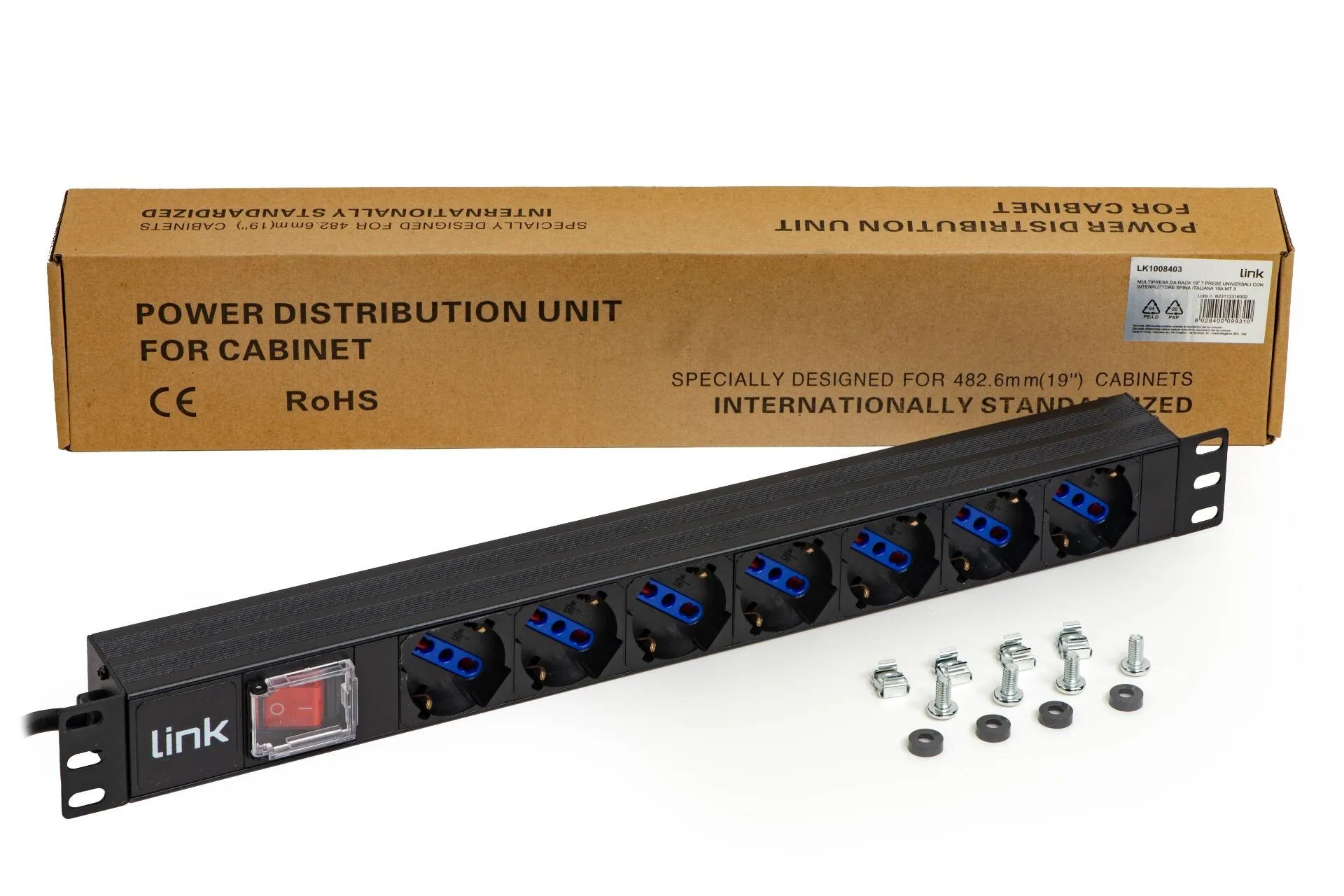 Multipresa Da Rack 19 7 Prese Universali Con Interruttore Spina Italiana 16A Cavo Mt 1.75 - immagine 1
