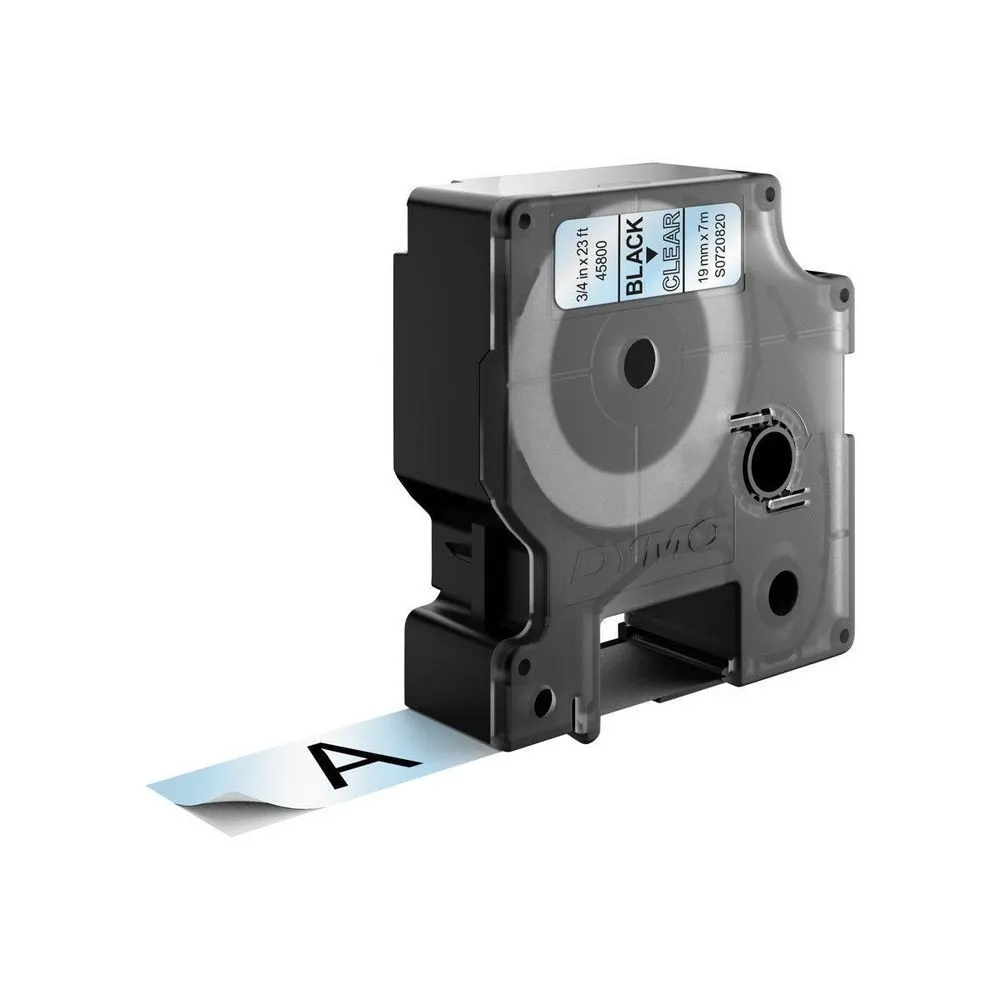 ORIGINALE DYMO Nastro Nero su trasparente S0720820 45800 19mm x 7m Standard-D1-ruolo - immagine 1