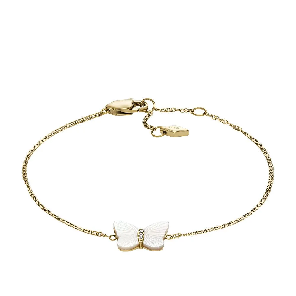 Fossil Bracciale a catena sottile da donna in acciaio inox con chiusura a moschettone, Bianco e oro giallo - immagine 1