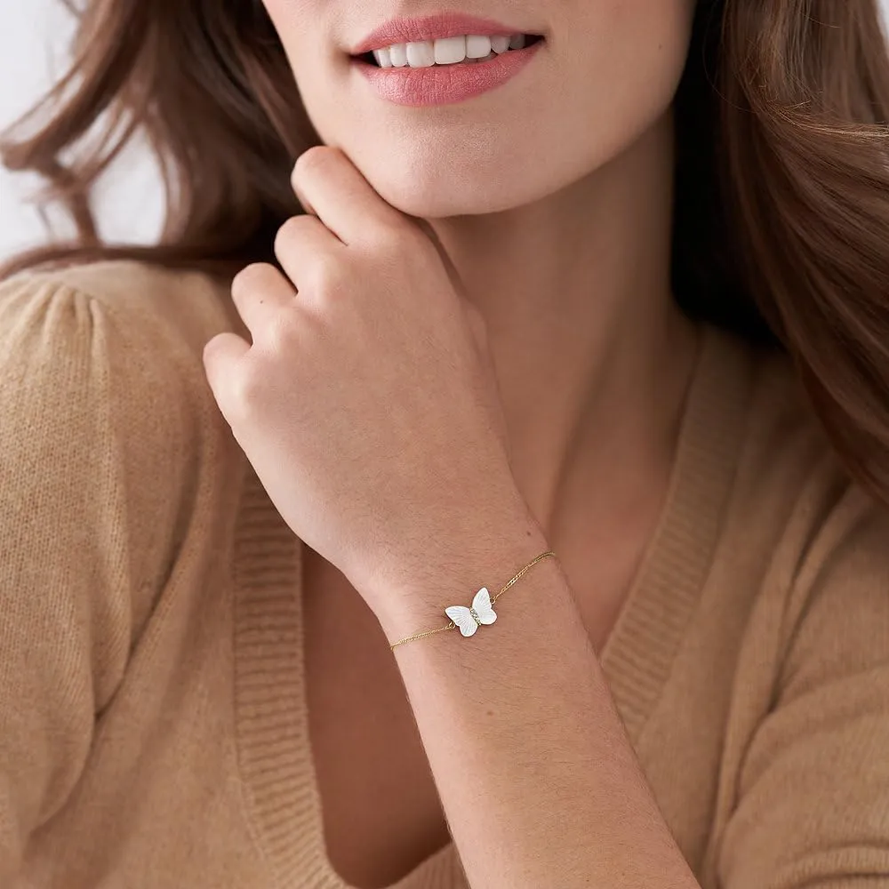 Fossil Bracciale a catena sottile da donna in acciaio inox con chiusura a moschettone, Bianco e oro giallo - immagine 2