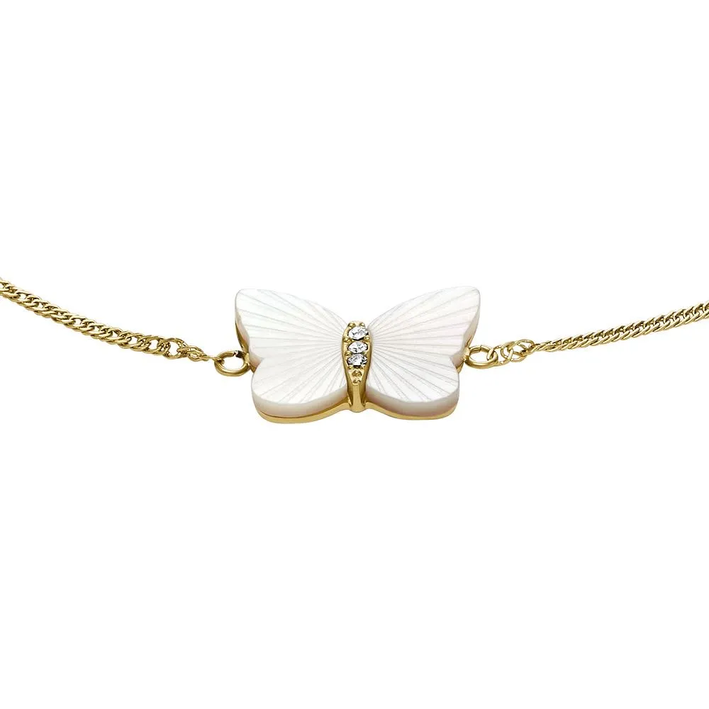 Fossil Bracciale a catena sottile da donna in acciaio inox con chiusura a moschettone, Bianco e oro giallo - immagine 4