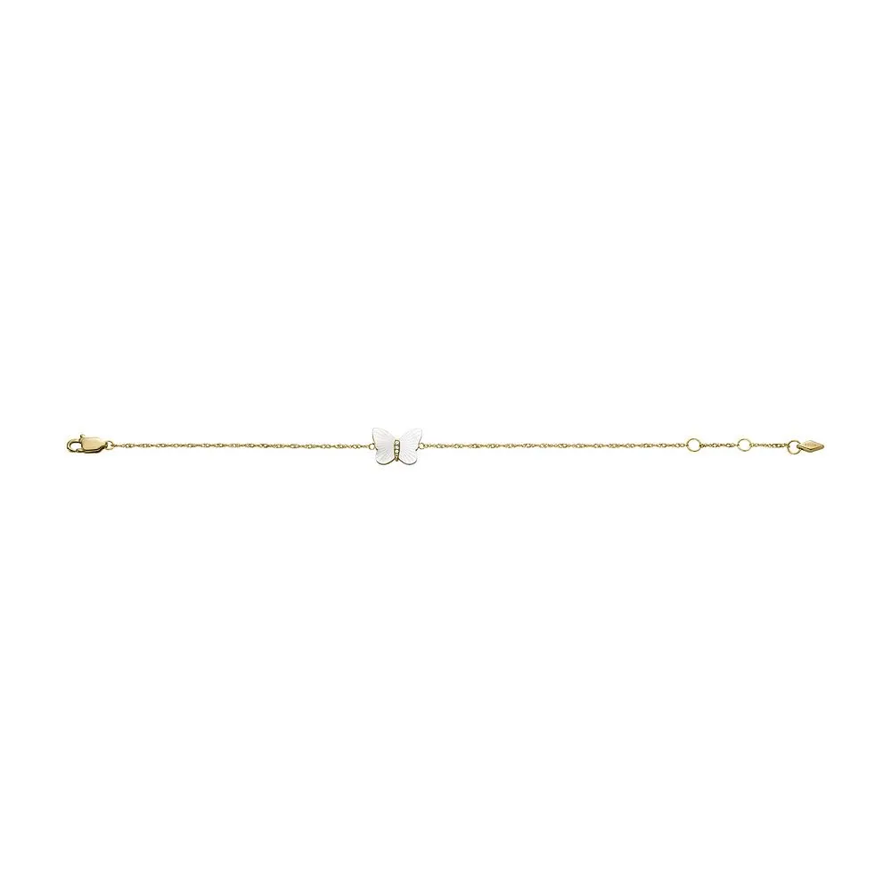 Fossil Bracciale a catena sottile da donna in acciaio inox con chiusura a moschettone, Bianco e oro giallo - immagine 6