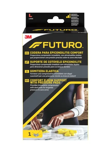 Supporto per gomito Futuro Comfort per epicondilite - Taglia L (279 - 305 cm) - Traspirante - Elastico - Anatomico - Grigio - immagine 1
