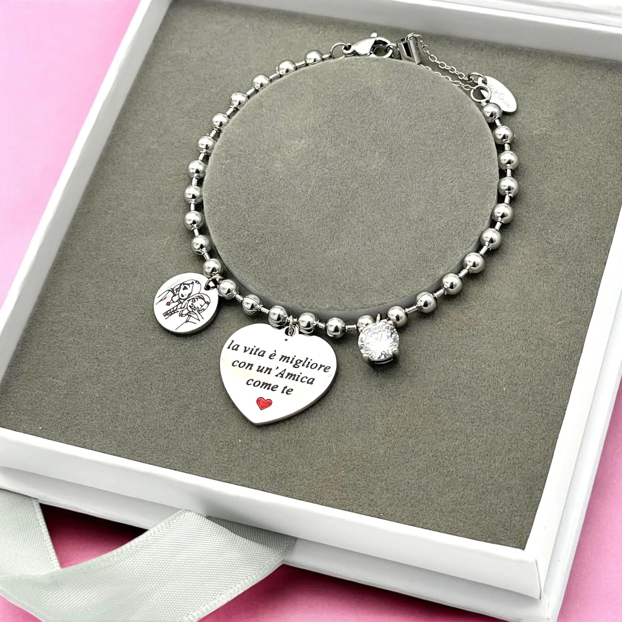 dalcuore Bracciale Amicizia, Ipoallergenico Idee Regalo Donna Compleanno Amica Braccialetto Ragazza Frasi Speciali per Amiche con Originale Confezione da regalare X la Migliore Amica Bff - immagine 3