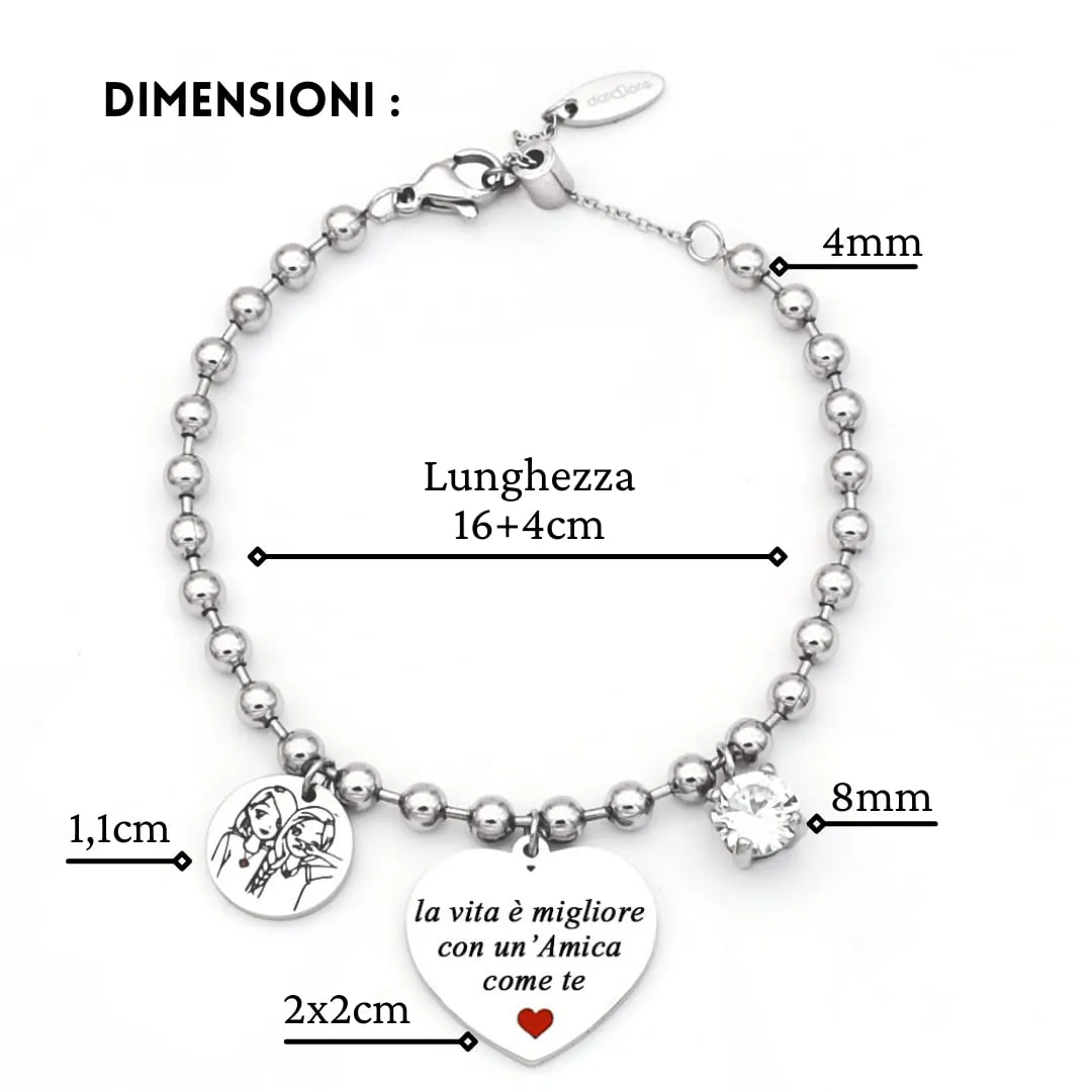 dalcuore Bracciale Amicizia, Ipoallergenico Idee Regalo Donna Compleanno Amica Braccialetto Ragazza Frasi Speciali per Amiche con Originale Confezione da regalare X la Migliore Amica Bff - immagine 5
