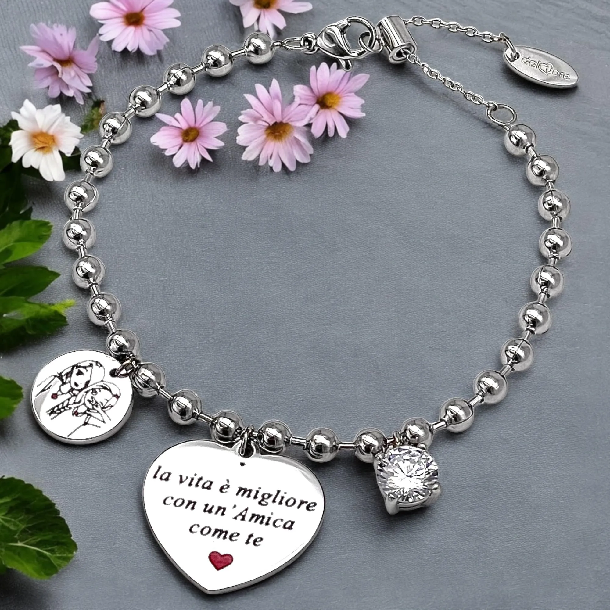 dalcuore Bracciale Amicizia, Ipoallergenico Idee Regalo Donna Compleanno Amica Braccialetto Ragazza Frasi Speciali per Amiche con Originale Confezione da regalare X la Migliore Amica Bff - immagine 6