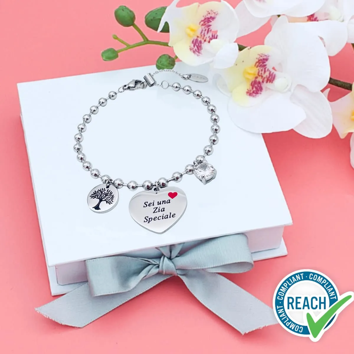dalcuore Bracciale Zia Nipote, Ipoallergenico Idee Regalo Zia Compleanno Braccialetto con Frasi Speciali Famiglia Albero della vita con Originale Confezione da regalare X una Zia Speciale - immagine 6