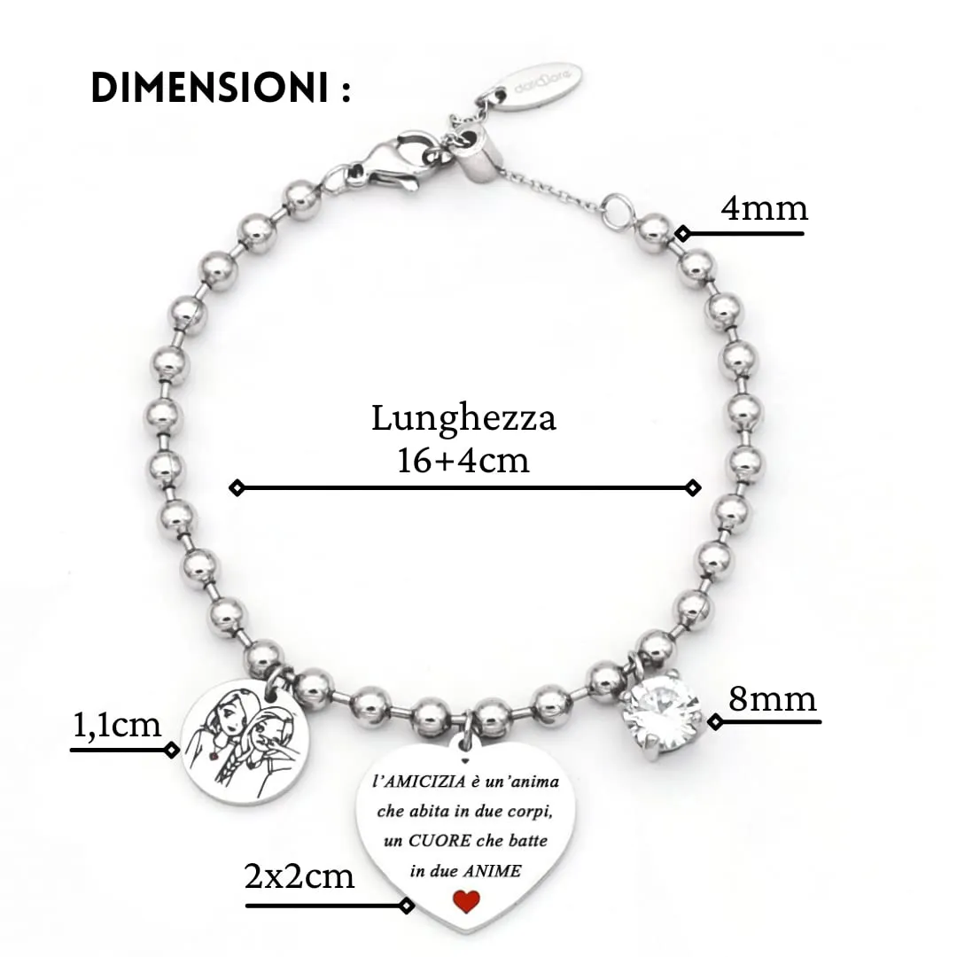 dalcuore Bracciale Amica, Ipoallergenico, Idee Regalo Amiche Compleanno Amica Migliore Braccialetto con Frase Speciale L'amicizia è un anima che abita in due corpi, un cuore che batte in due anime - immagine 3