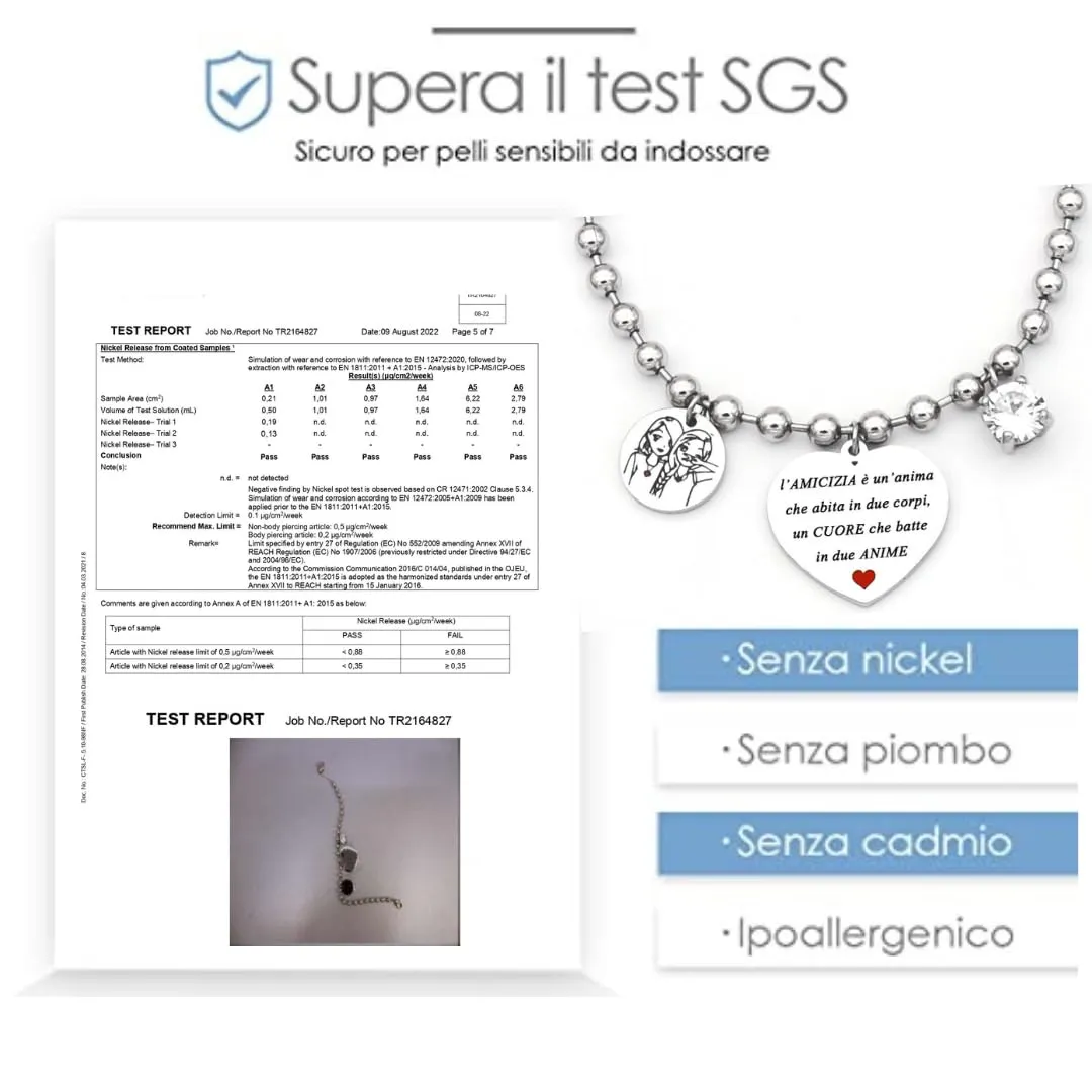 dalcuore Bracciale Amica, Ipoallergenico, Idee Regalo Amiche Compleanno Amica Migliore Braccialetto con Frase Speciale L'amicizia è un anima che abita in due corpi, un cuore che batte in due anime - immagine 5