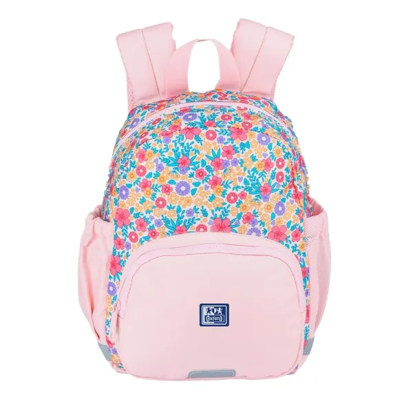 Zaino per bambini Oxford Floral da 85 litri - 2 tasche laterali con chiusura elastica - Schienale ergonomico imbottito - Elementi riflettenti - Spallacci imbottiti e regolabili - Materiale idrorepellente - Rosa - immagine 1