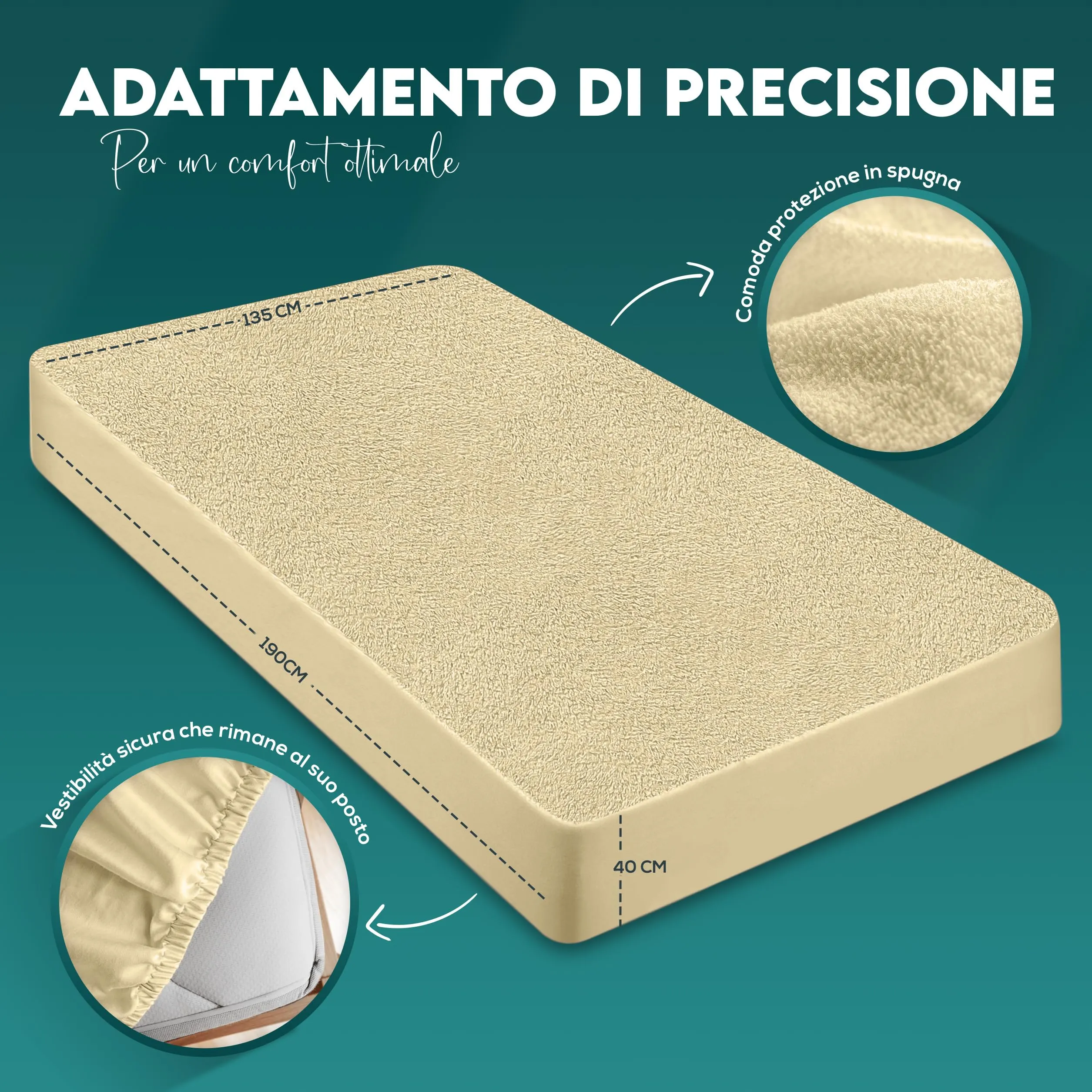 Utopia Bedding Coprimaterasso Matrimoniale Impermeabile 150 x 200 x 40 cm, Certificato OEKO-TEX, Proteggi Materasso, Traspirante, Lavabile, Stile Montato Tutto Intorno Elastico Beige - immagine 2