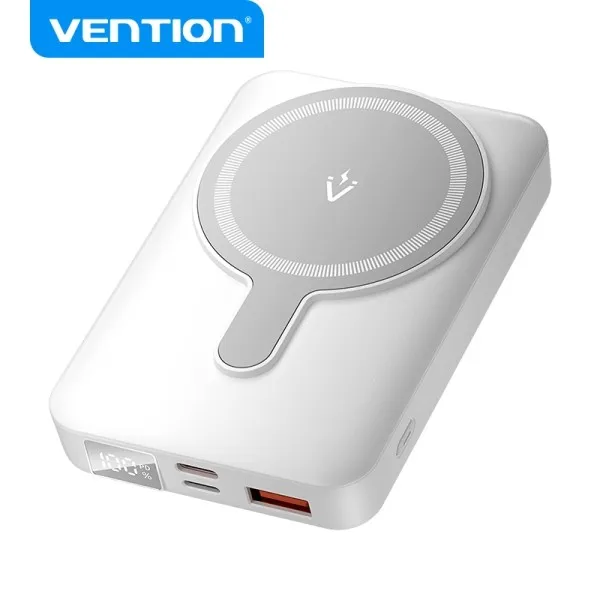 Vention Powerbank Wireless Magnetico 10000 mAh - Display LED - Ricarica Rapida 225 W - USB-C/Lightning/USB-A - Bianco - immagine 1