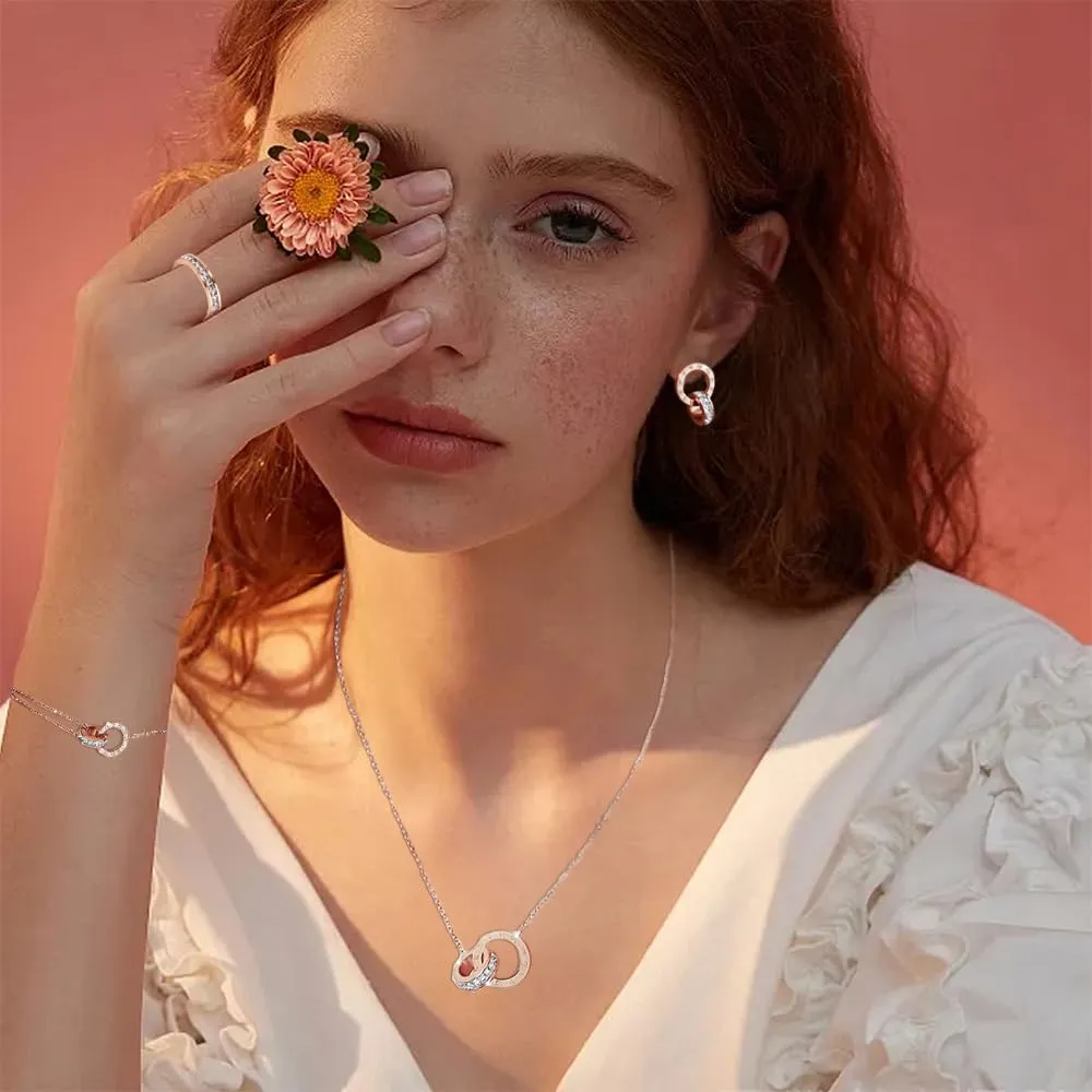 RPAEOY Parure Gioielli per Donna Ragazze Numeri Romani con Zircone Acciaio Inossidabile Placcato Oro Argento Pendente Collana Orecchini Bracciali Anelli Set Gioielli Set Sposa Regalo (Oro rosa) - immagine 5