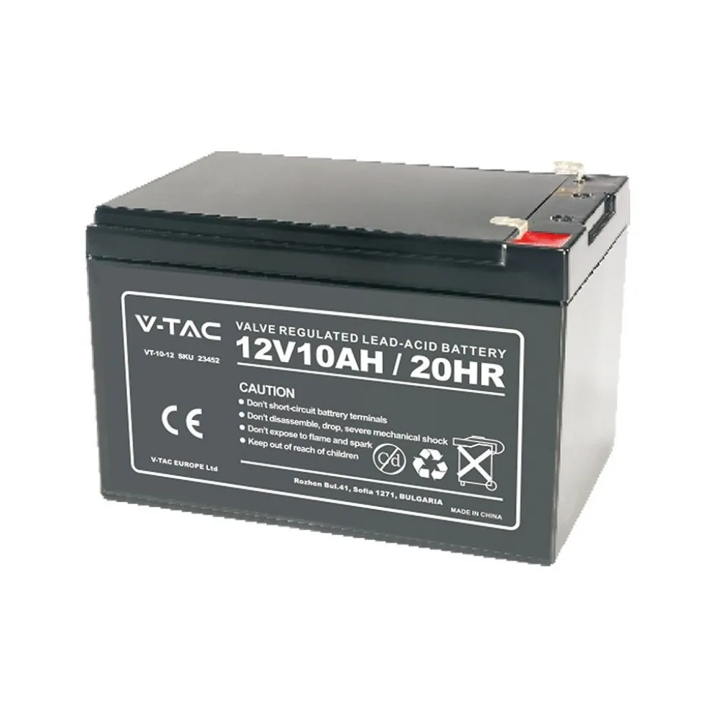 V-TAC Batteria al Piombo Acido 12V 10Ah per Allarmi Videosorveglianza UPS Terminali T2 178*35*60mm - immagine 1