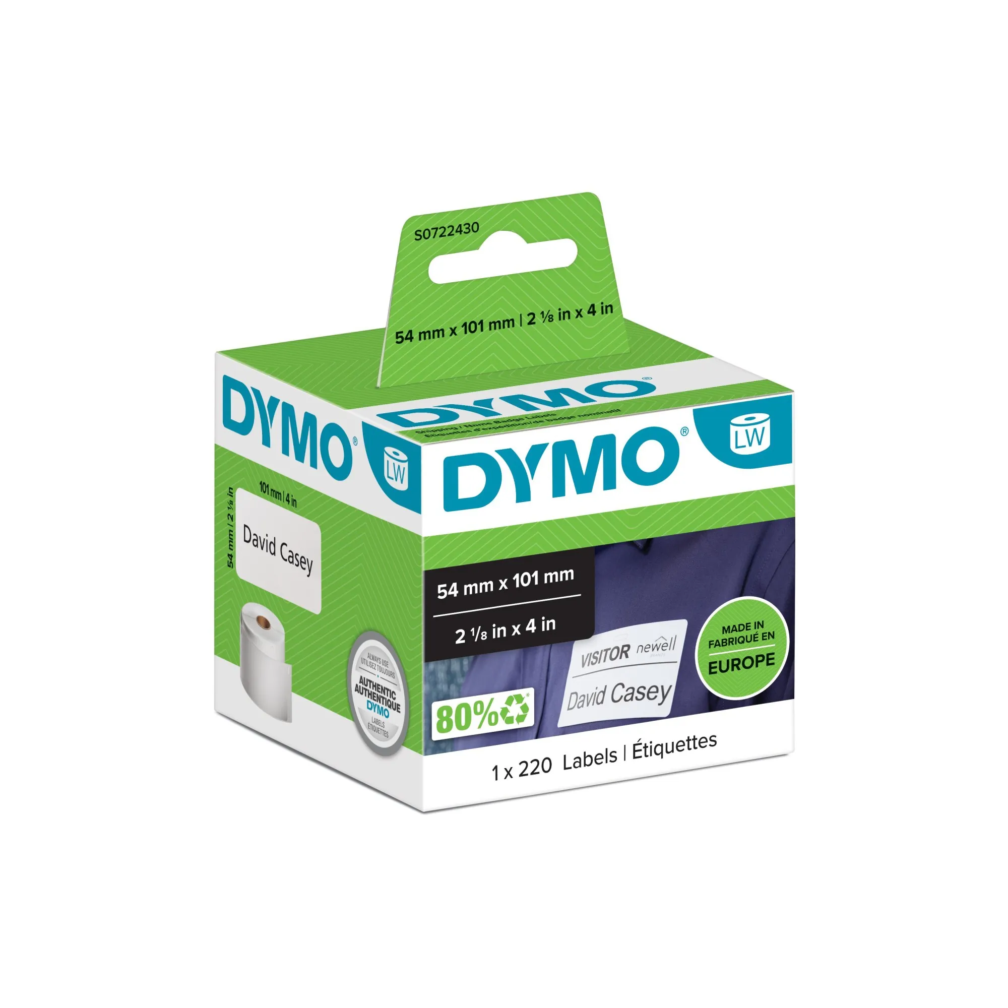 ORIGINALE DYMO Etichette Bianco S0722430 99014 Etichette in carta per spedizioni 101x54mm bianco 1x220 pezzi. - immagine 1