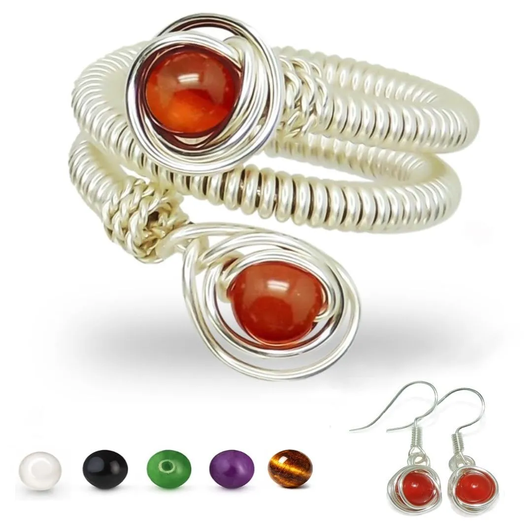 Generico Anello Donna Agata Naturale Regolabile – Anelli in Pietra Portafortuna Protezione Energia Positiva – Idea Regalo Donna con Orecchini – Fatto a Mano in Italia - immagine 1