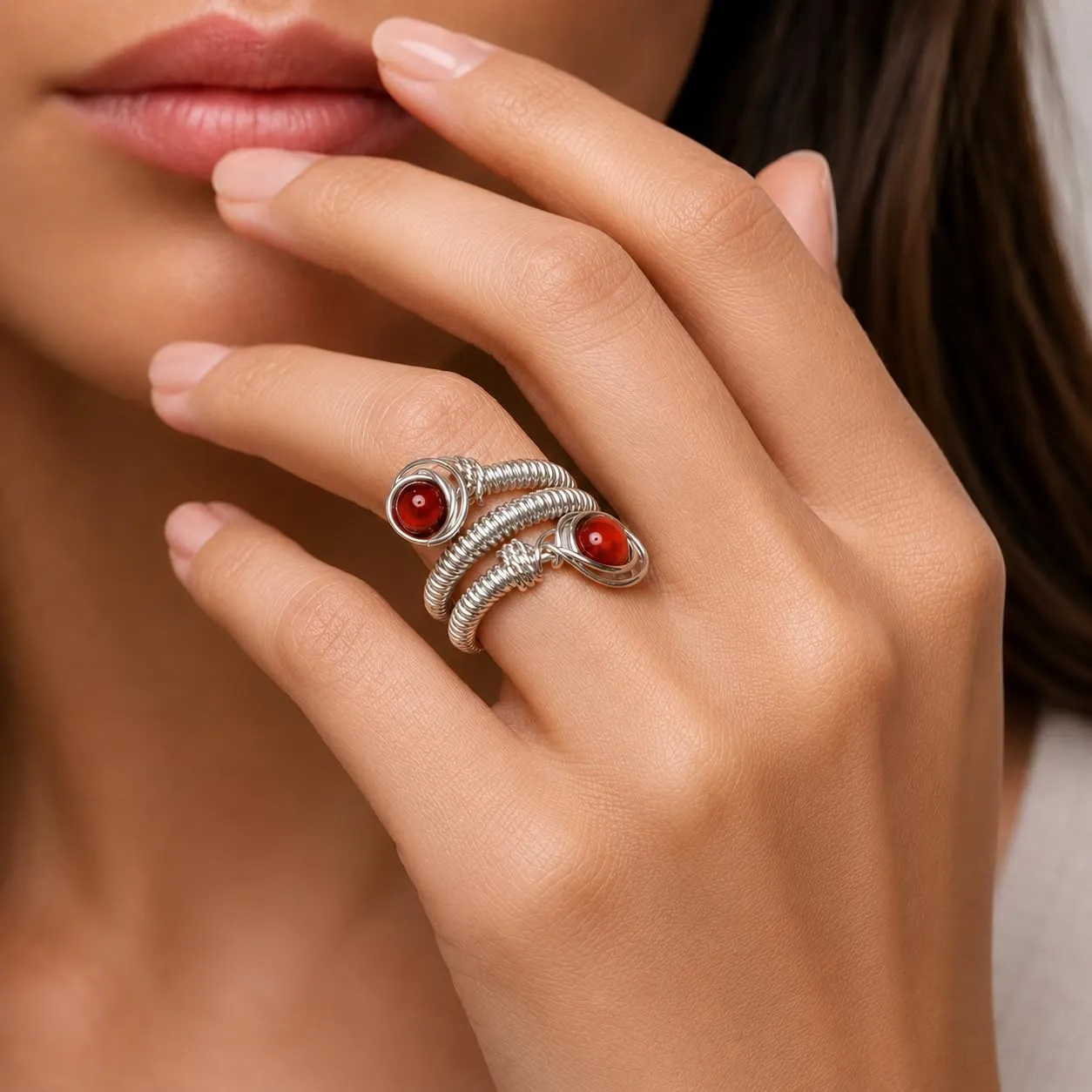 Generico Anello Donna Agata Naturale Regolabile – Anelli in Pietra Portafortuna Protezione Energia Positiva – Idea Regalo Donna con Orecchini – Fatto a Mano in Italia - immagine 5