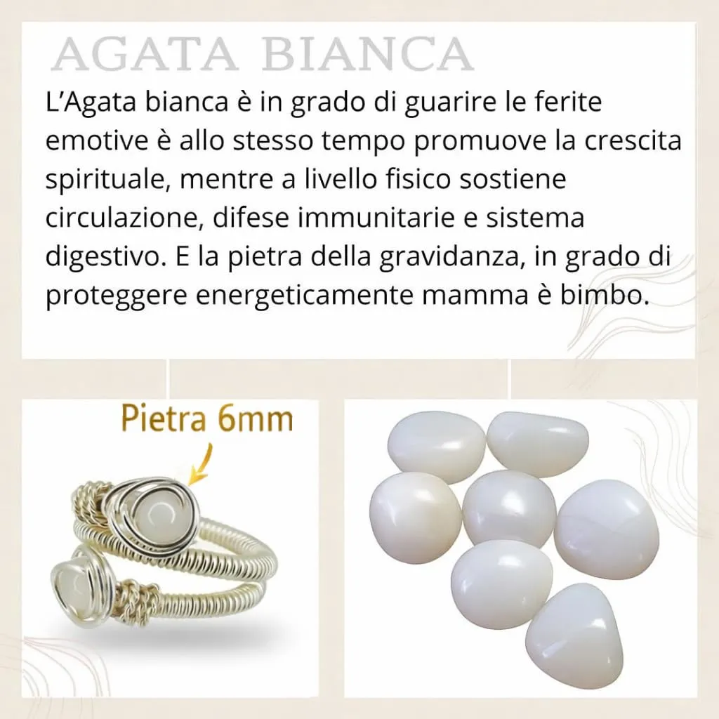 Generico Anelli Donna Pietra Naturale Agata Anello Donna Regolabile Portafortuna Regalo (Bianco) - immagine 3