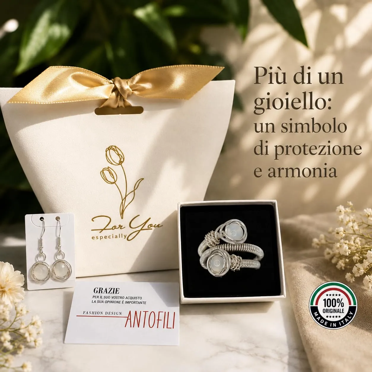 Generico Anelli Donna Pietra Naturale Agata Anello Donna Regolabile Portafortuna Regalo (Bianco) - immagine 6