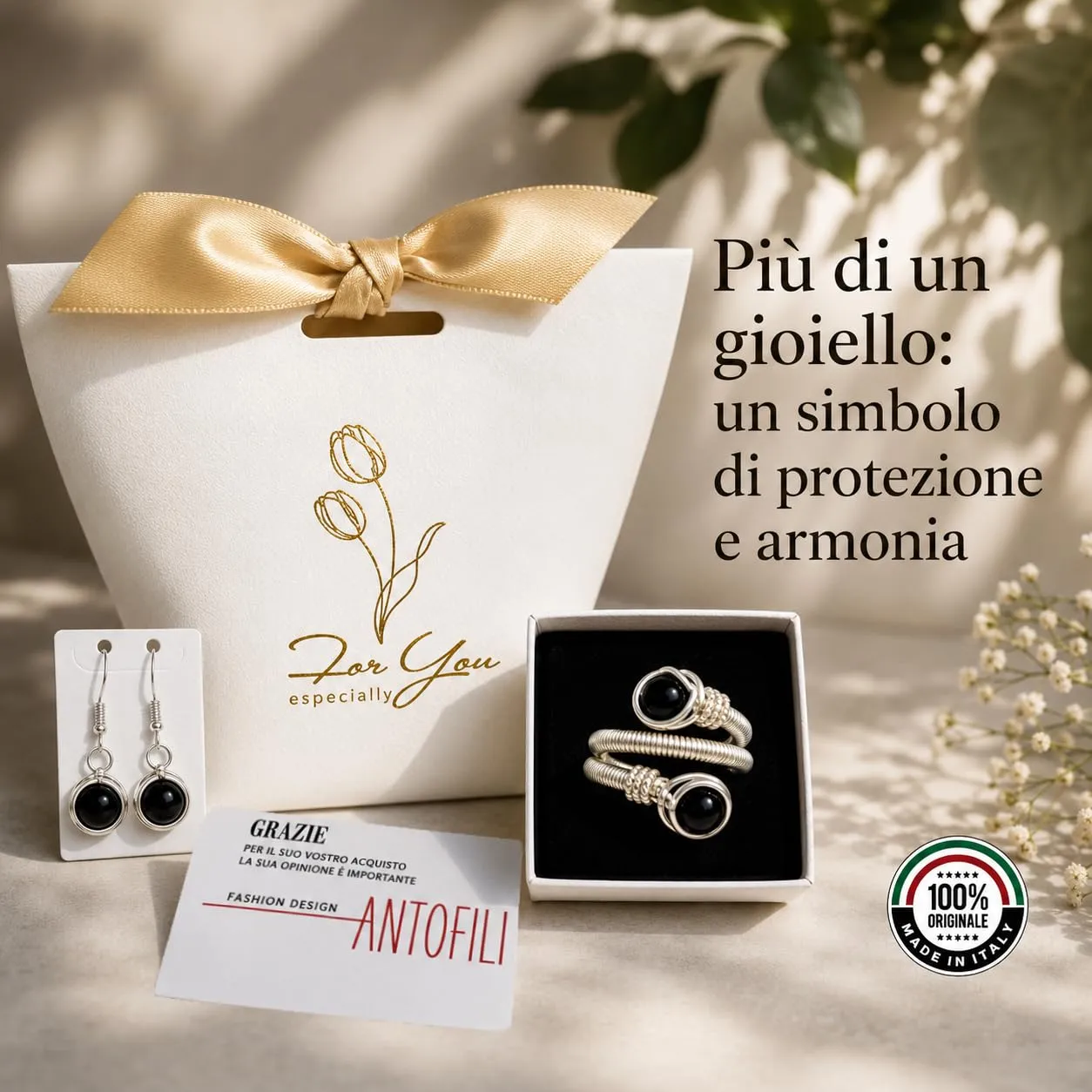 Generico Anello Donna Agata Naturale Regolabile – Anelli in Pietra Portafortuna Protezione Energia Positiva – Idea Regalo Donna con Orecchini – Fatto a Mano in Italia - immagine 6