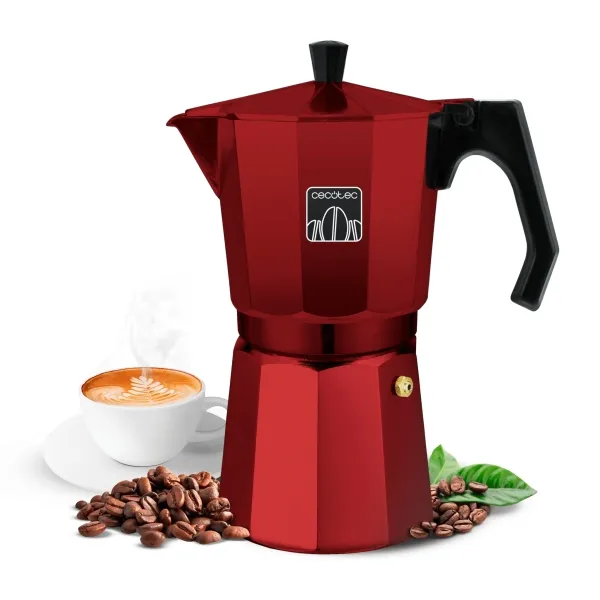 Caffettiera italiana Cecotec Mokclassic 900 per 9 tazze - Alluminio pressofuso - Adatta a piani cottura a gas elettrici e in vetroceramica - Facile da pulire - Valvola di sicurezza - Filtro in acciaio inox - Rossa - immagine 1