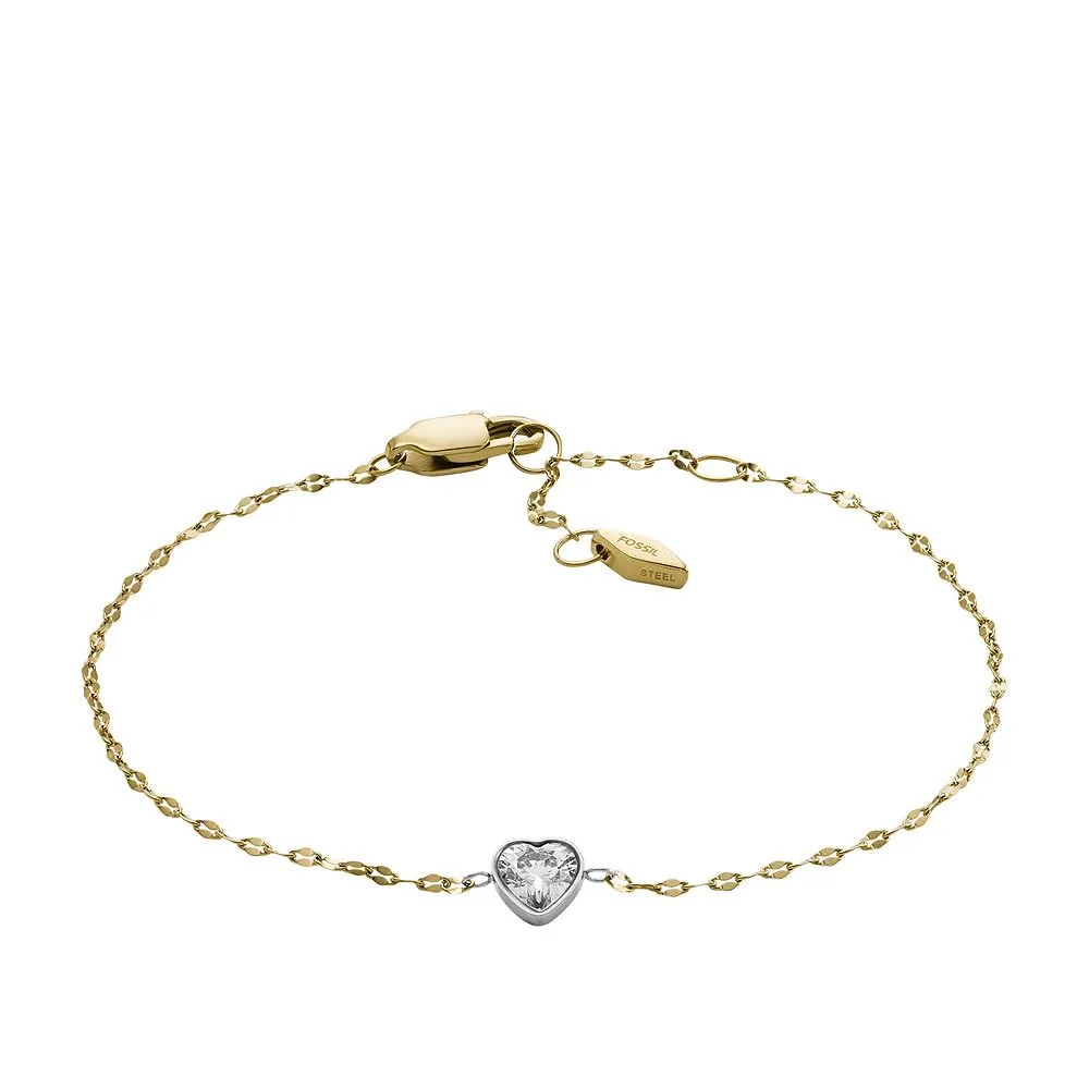 Fossil Bracciale a catena sottile da donna in acciaio inox con chiusura a moschettone, Oro pallido - immagine 1