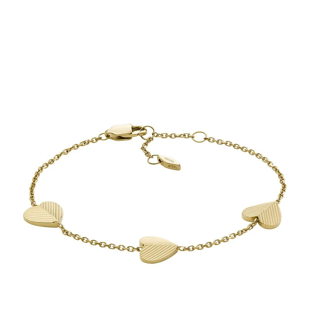 Fossil Bracciale a catena sottile da donna in acciaio inox con chiusura a moschettone, Oro chiaro - immagine 1