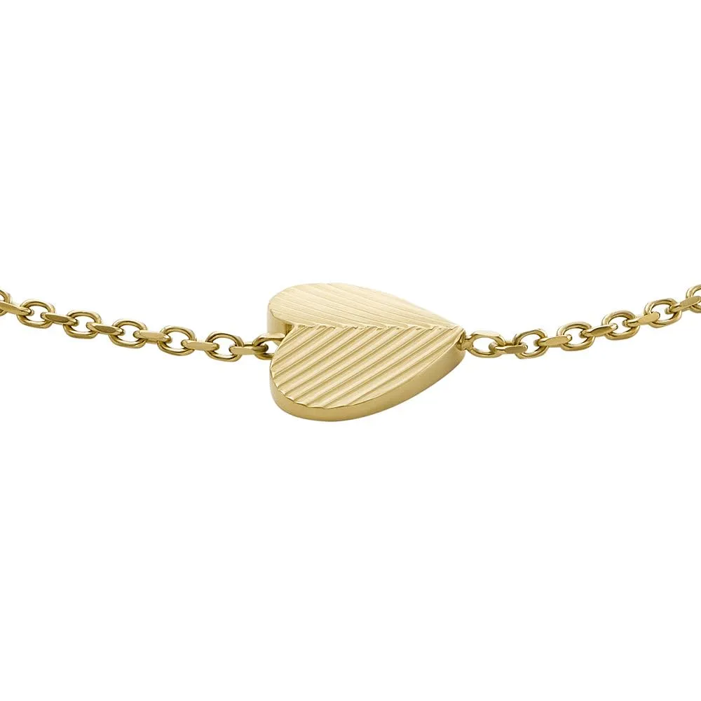 Fossil Bracciale a catena sottile da donna in acciaio inox con chiusura a moschettone, Oro chiaro - immagine 2