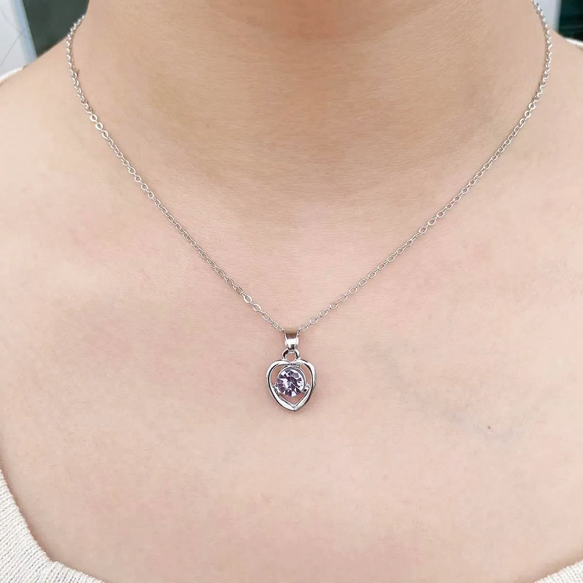Clataly Cuore Cristallo Collana Orecchini Bracciale Anello Set Amore Pendente Collana Gioielli per le Donne e Ragazze (Viola) - immagine 2