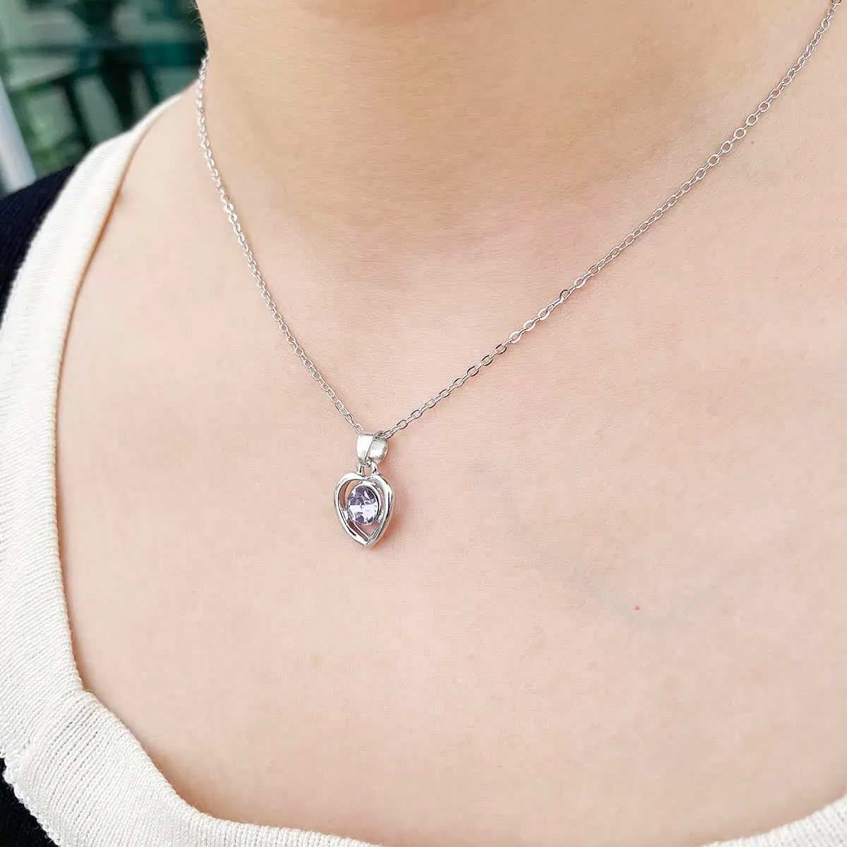 Clataly Cuore Cristallo Collana Orecchini Bracciale Anello Set Amore Pendente Collana Gioielli per le Donne e Ragazze (Viola) - immagine 3
