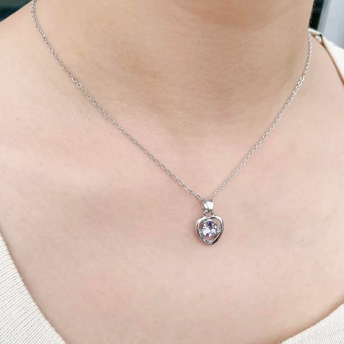 Clataly Cuore Cristallo Collana Orecchini Bracciale Anello Set Amore Pendente Collana Gioielli per le Donne e Ragazze (Viola) - immagine 4