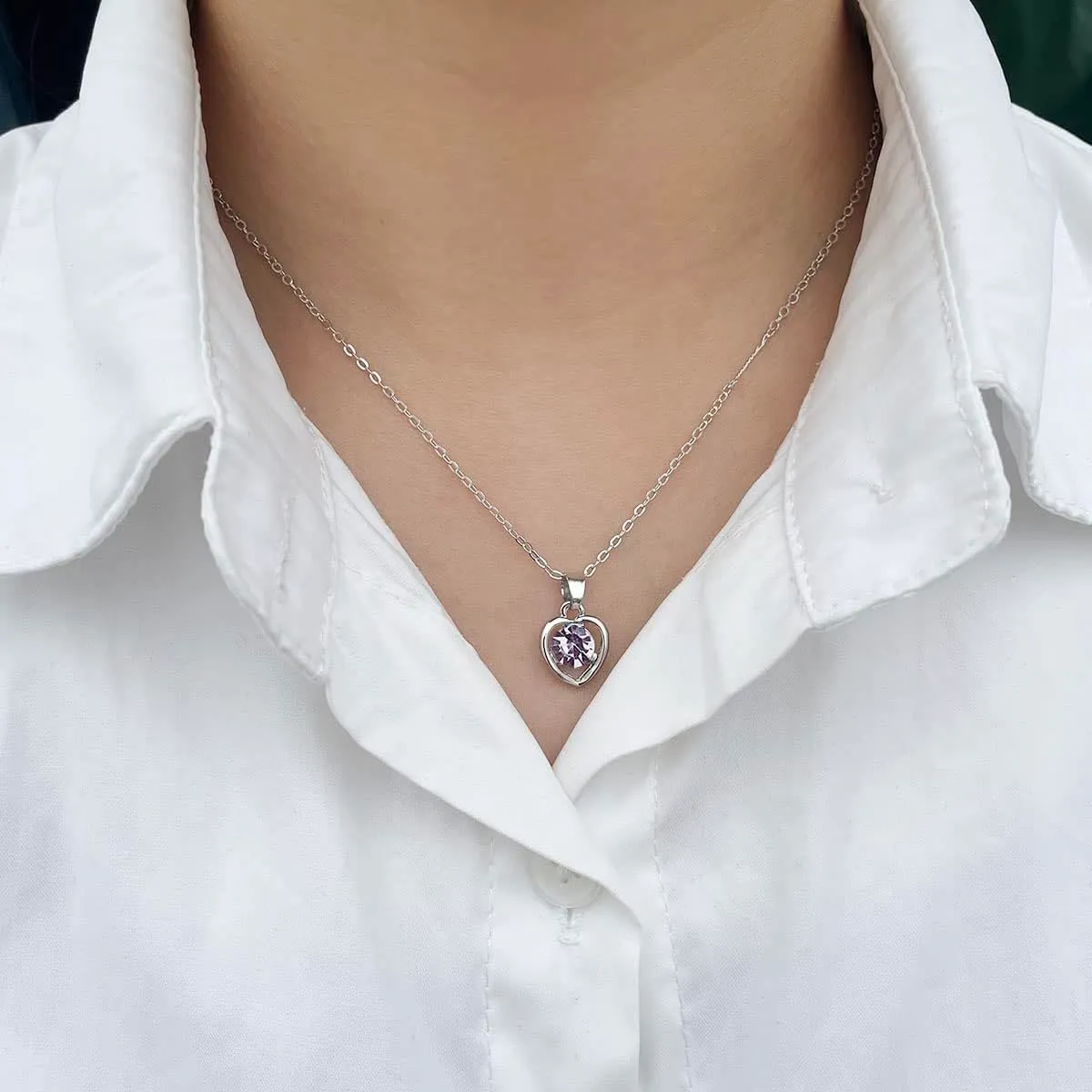 Clataly Cuore Cristallo Collana Orecchini Bracciale Anello Set Amore Pendente Collana Gioielli per le Donne e Ragazze (Viola) - immagine 6