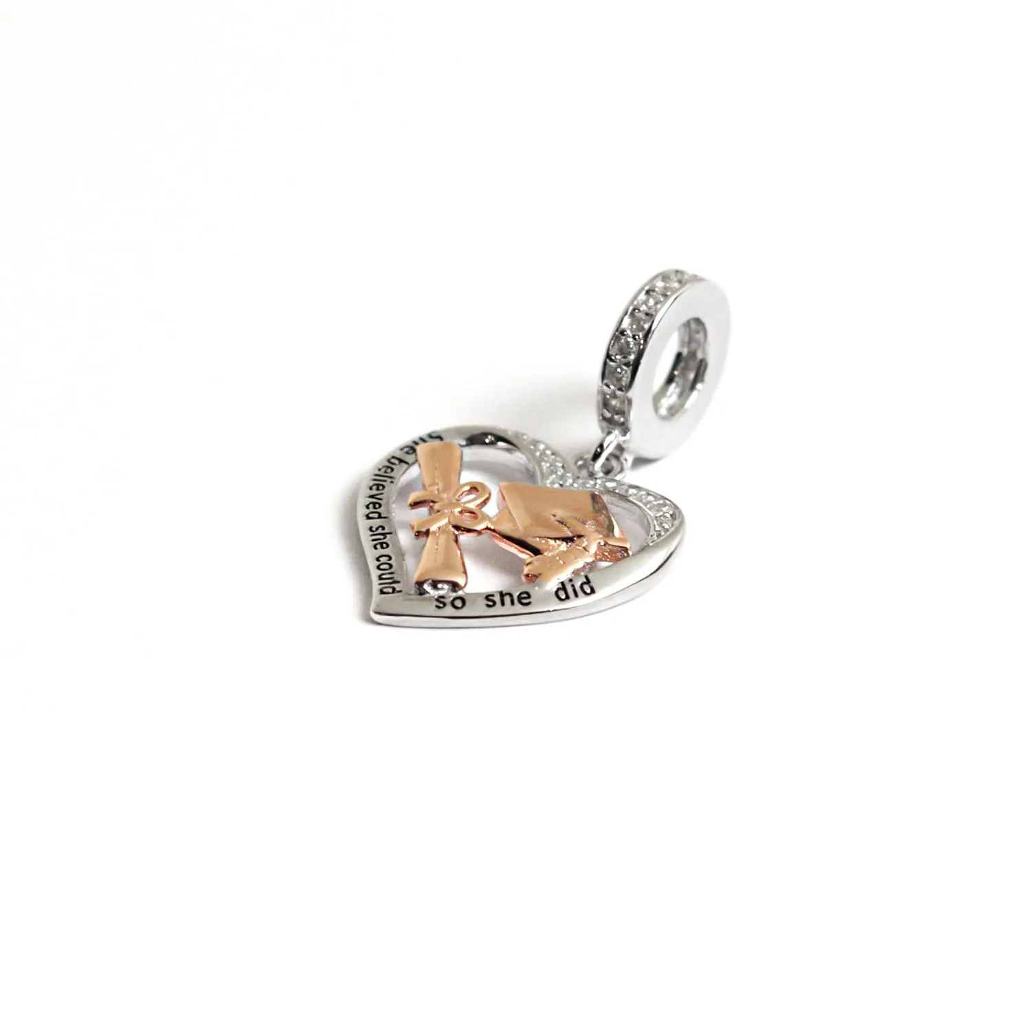 MariaFonte Charm Compatibile Tutte Marche Pendente Cuore Laurea Diploma Pergamena Cappello Compleanno Anniversario Ciondoli Originale Argento 925 Mamma Bead Portafortuna Natale Zirconi - immagine 4