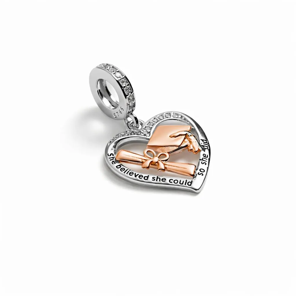 MariaFonte Charm Compatibile Tutte Marche Pendente Cuore Laurea Diploma Pergamena Cappello Compleanno Anniversario Ciondoli Originale Argento 925 Mamma Bead Portafortuna Natale Zirconi - immagine 5